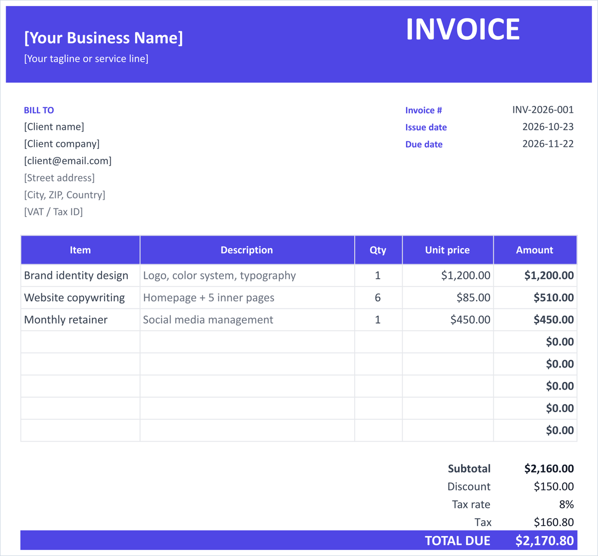 Screenshot of the actual Small Business Invoice Kit spreadsheet — real data, charts and formatting